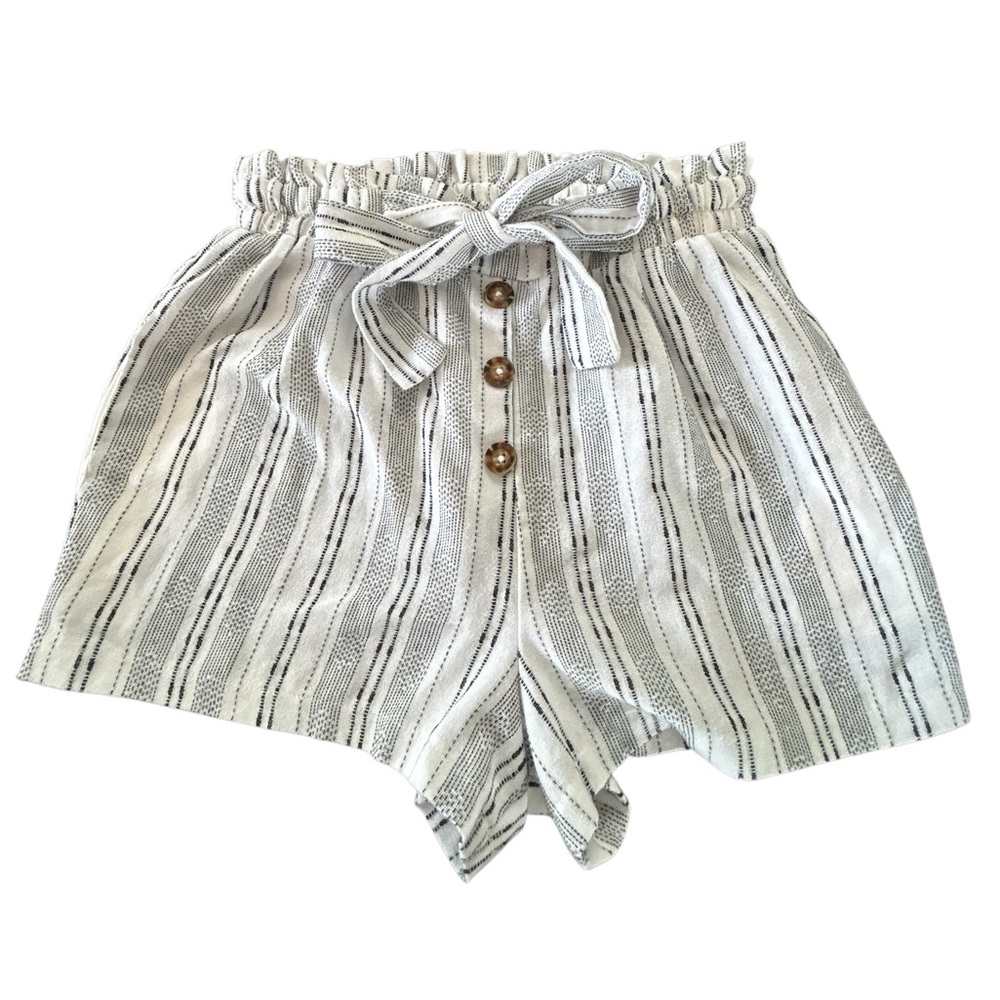 Striped High-Waist Tie Front Women’s Shorts - White/Black Pockets EUC SZ Small